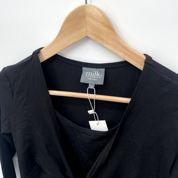 Milk Nursing Black 3/4 Sleeve Nursing Tie Front Dress // S - Picture 3 of 6